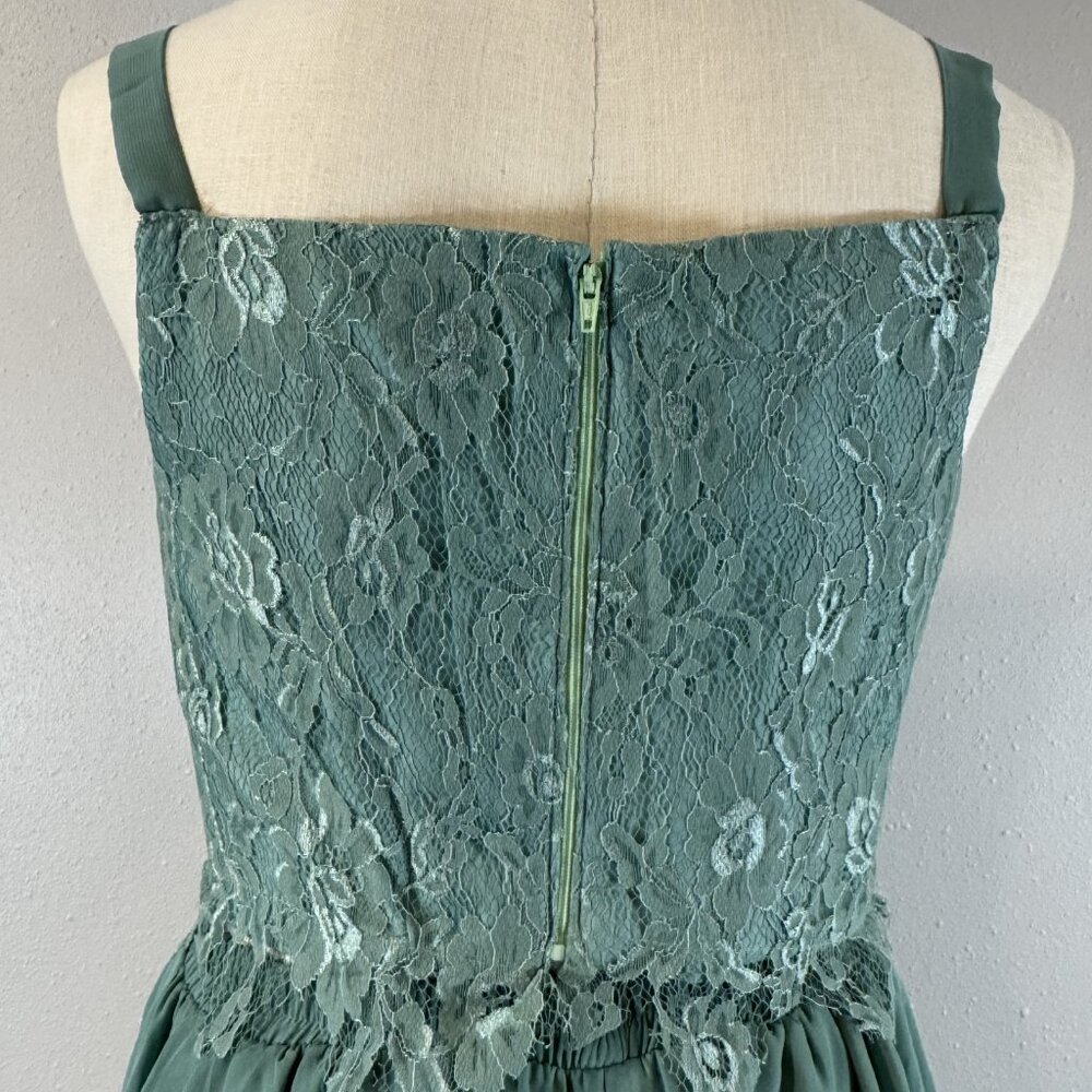 Womens Size 8 Sage Green Floral Lace Chiffon 3 Pc Pant Suit with Jacket Wide Leg - Picture 6 of 16